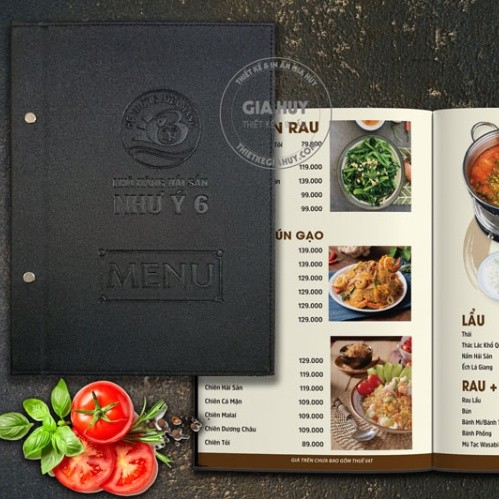In menu bìa da - Thiết kế & In ấn Gia Huy